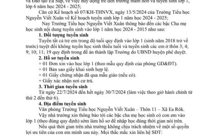 Thông báo! Tuyển sinh lớp 1 năm học 2024 – 2025 (Từ ngày 22/7 – 30/7/2024) và Danh mục SGK LỚP 5